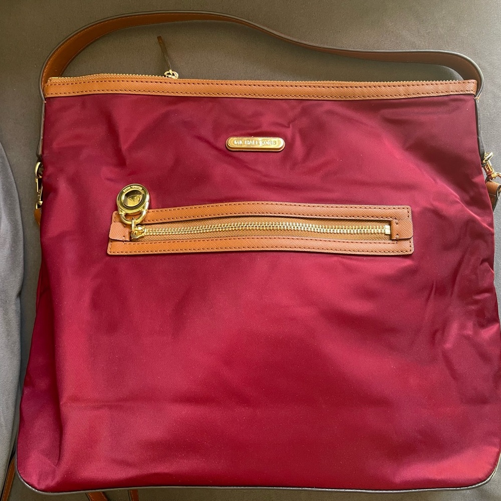 Michael Kors Wine and Tan Shoulder Bag